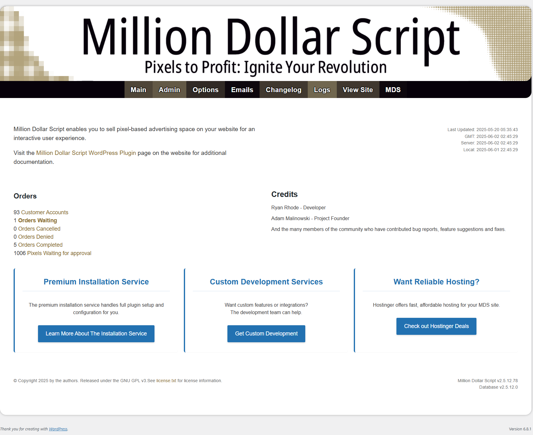 Million Dollar Script Dashboard