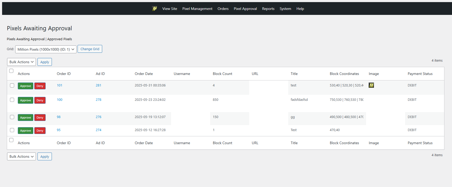 Admin > Pixel Approval