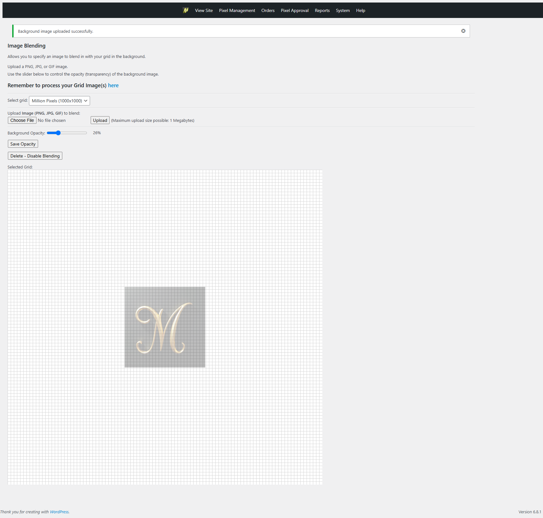Admin > Pixel Management > Backgrounds